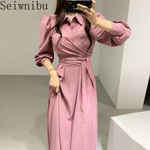 Seiwnibu Spring Summer 2021 New Women Dress  Long Sleeve Turn Down Collar Shirt Lace Up Ladies Casual Dresses Vestidos 2024 - buy cheap