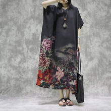 Women Loose Printed Bat Sleeve V Neck Dress Ladies Vintage   Dress Female Robe Dresses 2022 Summer 2024 - buy cheap