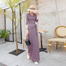 2020  New Style Europe And America Long Wrap Dress Small Floral Elegant Fashion Elegant V-neck Lace-up Dress Women's 2024 - buy cheap