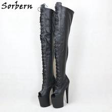 Sorbern Black Snake Mid Thigh High Boots Women Custom Crotch Peep Toe Platform Long Boot For Crossdresser Stripper Pole Dance 2024 - buy cheap