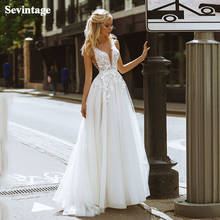 Sevintage Newest Lace Wedding Dresses Boho Appliques Deep V-Neck Pearls Beach Wedding Gowns Open Back Bridal Dress Customize 2024 - buy cheap
