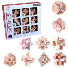9 pçs de madeira cérebro teasers teste iq puzzle brinquedo kong ming bloqueio desbloquear quebra-cabeça brinquedos do jogo das crianças 2024 - compre barato