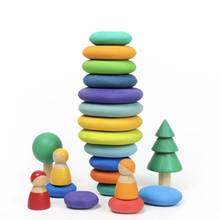 Children Wooden Rainbow Flat Stone Stacking Game Building Block Kids Creative Educational Toys 2024 - buy cheap
