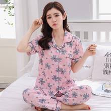 2019 Summer Short Sleeve Long Pants Pajama Sets for Women Print Sleepwear Pyjamas Femme Loungewear Homewear Pijama Mujer Clothes 2024 - buy cheap