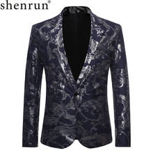 Shenrun blazer masculino, jaqueta casual, preta, azul marinho, de estampa floral, jaqueta, terno, cantor, vestido, músico, palco, fantasia 2024 - compre barato