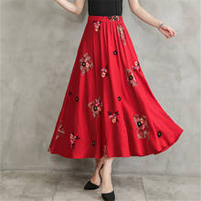 Vintage Floral Embroidery Long Skirts Summer Elegant Ladies Cotton Linen National Wind Skirts 2024 - buy cheap