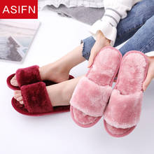 ASIFN Fur Slides Home Winter Women Plush Slippers Soft Soles Indoor Platform Flat Shoes Ladies Furry Slippers Dropshipping 2024 - buy cheap