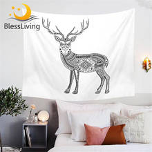 BlessLiving-tapiz de ciervo azteca geométrico, Sábana de cama de Animal, tapices para cama en la pared, decoración de pared en blanco y negro, 150x200cm 2024 - compra barato