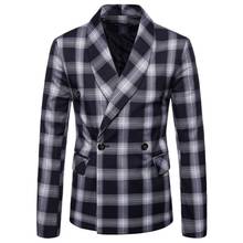 Newest Handsome Casual Fashion Men Retro Style Double-breasted Plaid Block Men Suit Fit Slim Men Coat Jacket 2024 - buy cheap