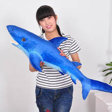 Crianças brinquedo de pelúcia simulação azul tubarão travesseiro recheado para menino natal presente de aniversário 2024 - compre barato