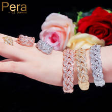 Pera conjunto de pulseiras e anéis femininos de ouro rosê espesso para casamento joias com micro empedrado zircônia cúbica z053 2024 - compre barato