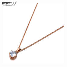 Bobotuu colar feminino de aço inoxidável e titânio, gargantilha com pingente de ouro rosa e cristal cz bn20010 2024 - compre barato