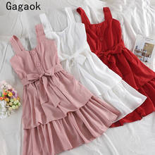 Gagaok Dresses for Women 2021 Spring Autumn New Solid Sleeveless Sweet Bow Mini Dress Korean Chic Fashion Ladies Wild Vestidos 2024 - buy cheap