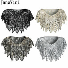 JaneVini High Quality Beading Evening Cape Sparkly Sequins Boleros Bridal Wrap Stoles Tulle Shrug Jackets Wedding Short Top 2019 2024 - buy cheap