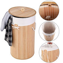 Barril redondo cesta de roupa de bambu tamanho grande brinquedos diversos caixas de armazenamento casa proteção ambiental cesta com capa 2024 - compre barato