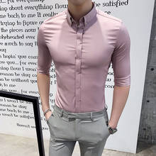 Camisa masculina meia manga estilo britânico, camisa social para homens de alta qualidade, slim fit, camisas sociais, roupas 3xl, 2021 2024 - compre barato