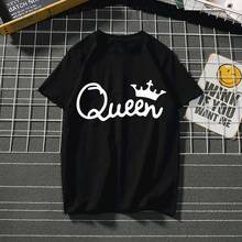 Impressão da coroa da rainha camiseta feminina camiseta o pescoço verão feminino topos moda harajuku engraçado ulzzang preto/branco camisetas femininas 2024 - compre barato