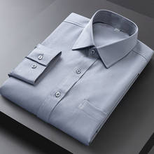 Мужская Однотонная рубашка, эластичная, с длинным рукавом, обычная, мужская формальная рубашка, офисная, с передним карманом, не железная, удобная, Новинка 2024 - купить недорого
