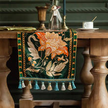 Toalha de mesa luxuosa com borla, toalha verde escura impressa para mesa de café 2024 - compre barato