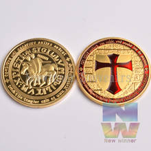 5pcs/lot 1oz gold Plated Masonic Knight Temple Red Cross Coins Freemasons Souvenir Coin Hot sales! 2024 - buy cheap