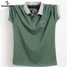 Shan bao-camisa de manga curta masculina, algodão, stretch, solto, marca de verão, bordado, tamanho grande, casual 2024 - compre barato