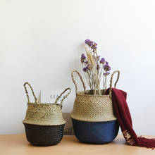 Seagrass Belly Storage Basket Handmade Straw Organizer Plant Pot Half Black Garden Flower Planter Nursery  Basket 2024 - buy cheap