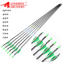 Linkboy-flechas de carbono para tiro con arco, Spine550-900 id3.2 mm, paletas de plástico de 1,75 pulgadas, 120gr de puntas para arco recurvo, arco largo para caza, 12 Uds. 2024 - compra barato