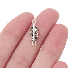 50 x Tibetan Silver Leaf Feather Connector Charms Beads for Bracelet DIY Jewelry Making Findings 22x6mm 2024 - buy cheap