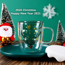 Bonito natal duplo copo de vidro feliz natal caneca de café criativo feliz ano novo 2021 estrela desejando copo decoração presente 2024 - compre barato