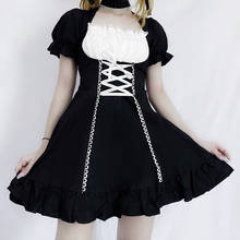 Dark Japanese Gothic Dresses Egirl 2021 Aesthetic Puff Sleeve Square Collar Dress Chic Punk Hip Hop Grunge Emo Y2K 2024 - buy cheap