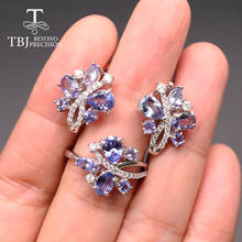 Conjunto de joyería de GEMA de tanzanita Natural, anillo de pendiente de GEMA de tanzanita azul claro, joyería fina de Plata de Ley 925 para mujer 2024 - compra barato
