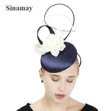 Satin Navy With Ivory Hair Wedding Fascinator Hat Headband Bridal Elegant Show Race Headpiece Nice Flower Party Hair Accessories 2024 - buy cheap