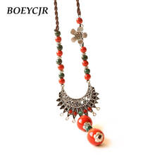 BOEYCJR Silver Color Ceramic Beads Necklace Chain Handmade Jewelry Ethnic Copper Alloy Long Pendant Necklace for Women 2024 - buy cheap