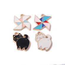 Wholesale 100pcs Kawaii Enamel Alloy Charms Gold Tone Plated Cute Fat Cat Colorful windmill Floating Pendant Charms Craft 2024 - buy cheap