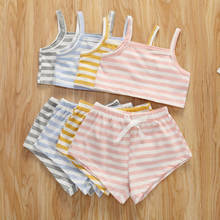 2020 Newborn Clothing Sets Kid Baby Girl Boy Striped Clothes Vest Top Shorts Summer Outfit Set Girls Sleeveless Sets 2024 - купить недорого