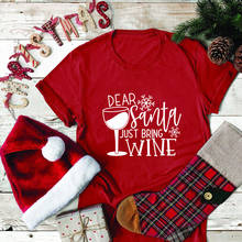 Seeyoushy Dear Santa Just Bring Wine Printed, женские футболки с графическим принтом, женская уличная одежда, эстетическая одежда с вырезом лодочкой размера плюс 2024 - купить недорого