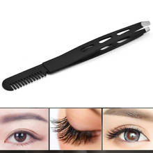 1PC Multifunctional Eyebrow Tweezer Hair Beauty Slanted Puller 2 in 1 Stainless Steel Eyebrow Clips Brush Combs Eyebrow Tool 2024 - buy cheap