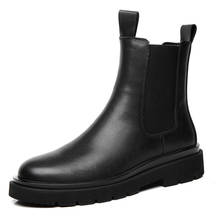 Botas chelsea informales para hombre, zapatos de plataforma de cuero de vaca, estilo italiano, para motocicleta, color negro 2024 - compra barato