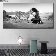 Carteles de paisaje Natural blanco y negro para decoración del hogar, pintura en lienzo de leopardo de nieve y mujeres desnudas, imagen artística de pared para sala de estar 2024 - compra barato