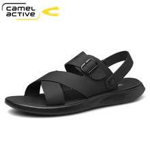 Camel sandália masculina de couro bovino aberto, sandália casual para pesca, caminhada, praia, verão 2024 - compre barato