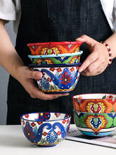 Taça de cerâmica estilo boêmio, para salada de frutas, pintada à mão, para cozinha, criativa, talheres domésticos 2024 - compre barato
