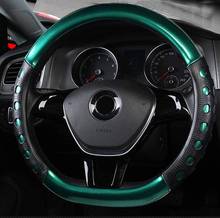 Зеленый D образный кожаный чехол рулевого колеса автомобиля Универсальный 15 ''38 см из дышащего материала для VW Benz Hyundai Nissan Toyota Для мужчин с плоским дном 2024 - купить недорого
