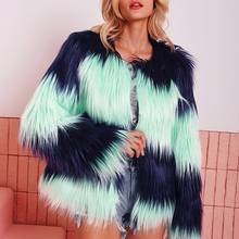Winter Warm Women Faux Fox Fur Collarless Thick Coat Long Sleeve Covered Button Hairy Fur Thicken Contrast Color Outerwear 2024 - buy cheap