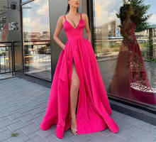 Sexy Long Prom Dresses 2020 Side Split Spaghetti Zipper Back Satin Evening Dress Women Occasion Party Gown Robe De Soiree Cheap 2024 - buy cheap