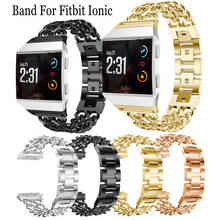 Pulseira luxuosa de aço inoxidável, jeans, metal, relógio, compatível com fitbit iônico, pulseira de substituição para smart watch 2024 - compre barato