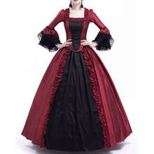 Halloween Women Victorian Medieval Queen Cosplay Costume Masquerade Witch Vampire Black Gothic Lace Stitching Long Court Dress 2024 - buy cheap