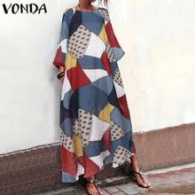 VONDA Plus Size Bohemian Maxi Dress 2021 Women Casual Long Sleeve Vintage Patchwork Print Dress Female Sundress Loose Vestidos 2024 - buy cheap
