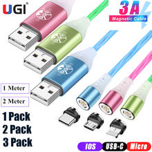 UGI 3 шт. 3 в 1 Магнитный кабель с плавным светом светодиодный светящийся кабель Type C USB C Micro USB для iPhone Samsung Xiaomi Oneplus Motorola 2024 - купить недорого