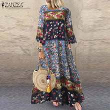 ZANZEA-Vestido Floral Vintage para mujer, Vestido de verano estampado de manga 3/4, Vestido largo bohemio de algodón y lino para fiesta de otoño 2024 - compra barato