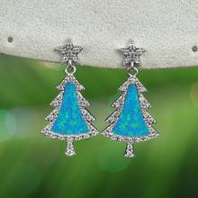 Bonito RongXing pendientes de árbol de Navidad para mujer, pendientes de ópalo de fuego blanco y oro rosa para mujer, pendientes de ópalo de fuego para boda CZ 2024 - compra barato